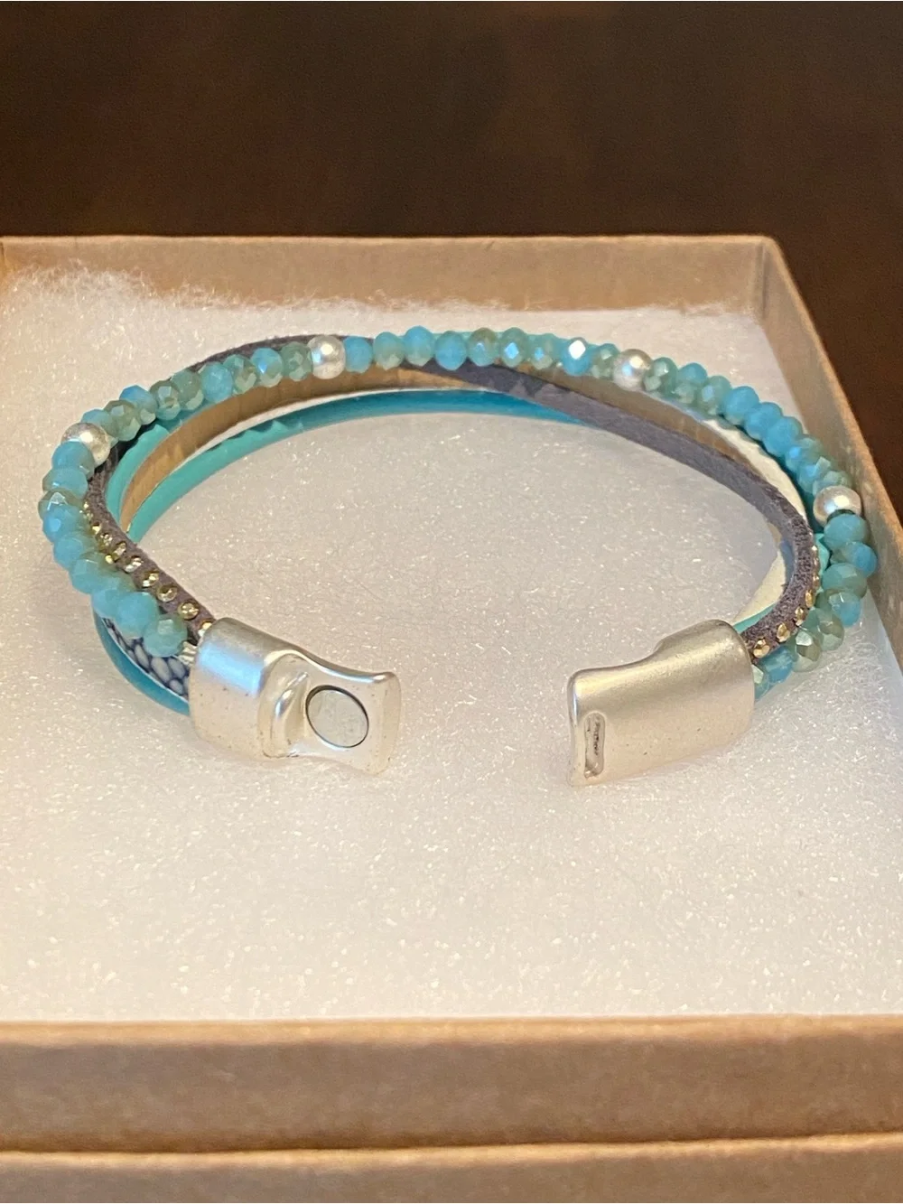 NWOT Turquoise Multi-Row Beaded & Leather Wrap Bracelet